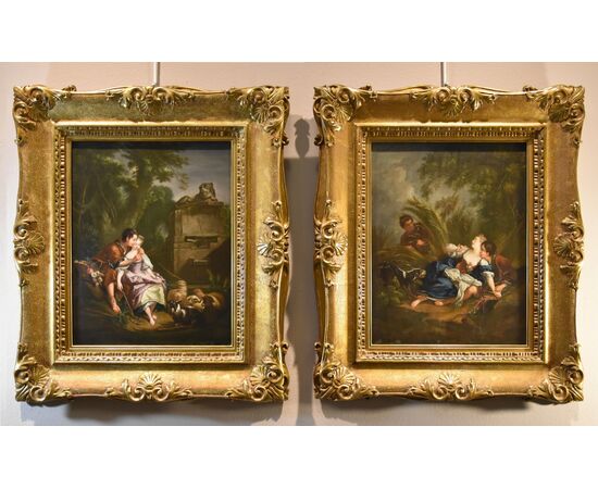 Francois Boucher (Parigi, 1703 - 1770), Gli amanti sorpresi/ La piacevole lezione
