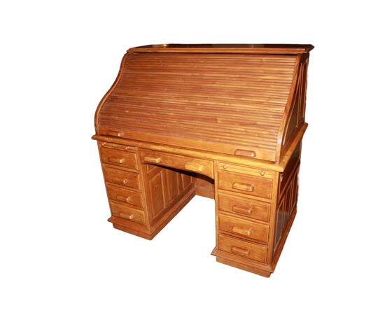 Scrivania a rullo americana in legno di noce di inizio 1900