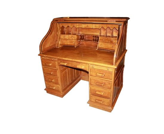Scrivania a rullo americana in legno di noce di inizio 1900