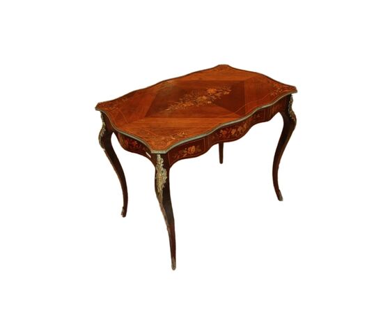 Scrittoio Francese Stile Luigi XV in legno di Palissandro intarsiato XIX secolo
