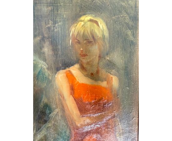 Dipinto olio su tela Mazzonis Ottavio, Torino, anni '70, 44x21cm