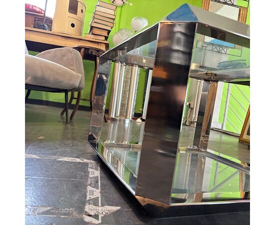 Coffee table anni 70  designer Rosselli Alberto per Saporti. Metallo cromato 55 x 55. h 40 