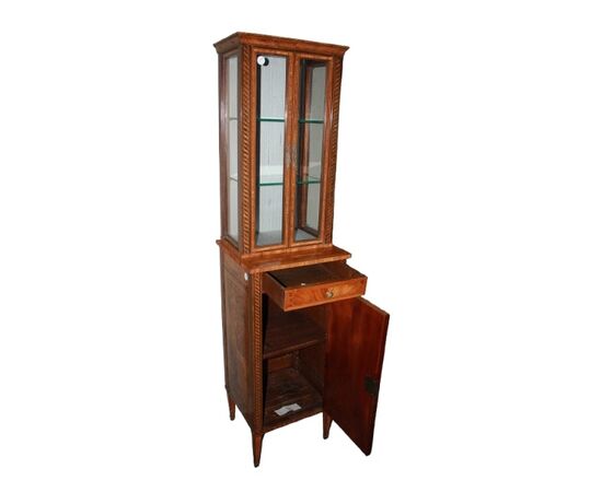Vetrinetta francese Luigi XVI – Metà '800, bois de rose intarsiato, alta e stretta