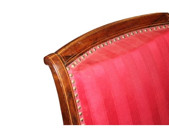 Poltrona francese stile Carlo X – Seconda metà '800, palissandro intarsiato e tessuto rosso