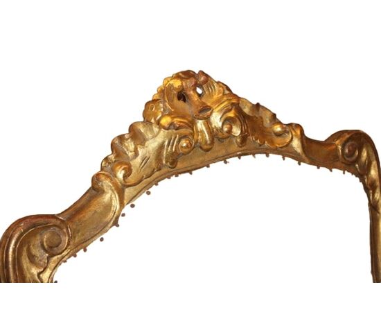 Coppia di poltrone francesi Luigi XV – Seconda metà '800, legno dorato a foglia oro, da ritappezzare