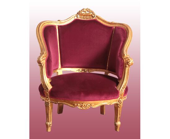 Salotto divano con due poltrone francese di inizio 1900 il legno dorato foglia oro stile Luigi XVI