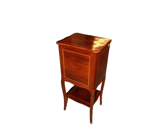 Tavolino Francese Luigi XV con cassetti e antina bronzi e pianetto scrittoio estraibile in legno di bois de violette XIX Secolo