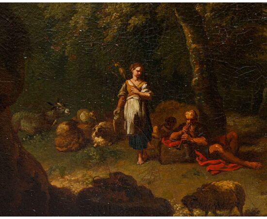 Carlo Antonio Tavella (Milano, 1668 – Genova, 1738), Paesaggio arcadico con pastori e gregge