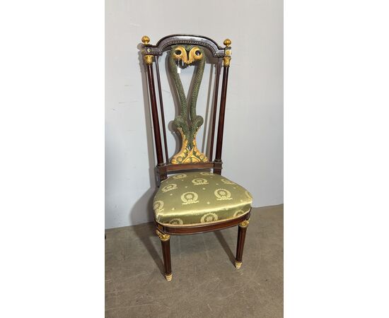 Sedia/poltrona, Primo Impero, '800 con delfini, 121x53x45 cm