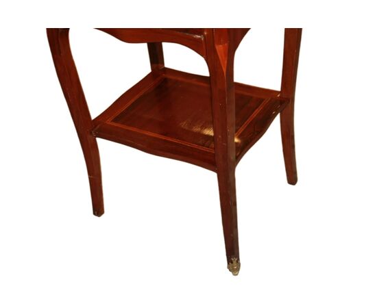 Tavolino Francese Luigi XV con cassetti e antina bronzi e pianetto scrittoio estraibile in legno di bois de violette XIX Secolo