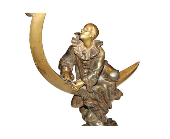 Coppia di sculture francesi in bronzo – Pierrot e fanciulla, seconda metà '800