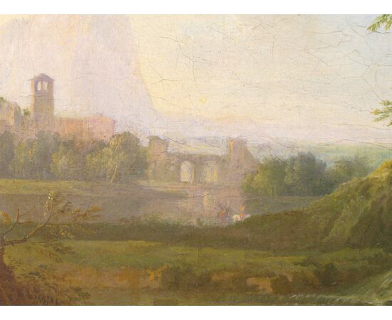 Paesaggio delle campagne romane con architetture e personaggi, Roma,  XVIII° secolo