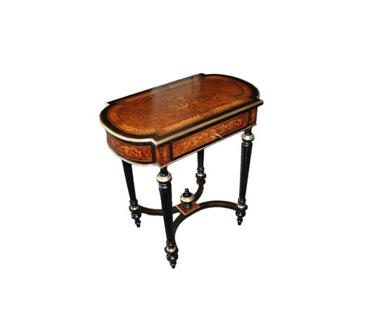 Tavolino Toilette Francese Stile Luigi XVI intarsiata in Legno di Ebano E Radica