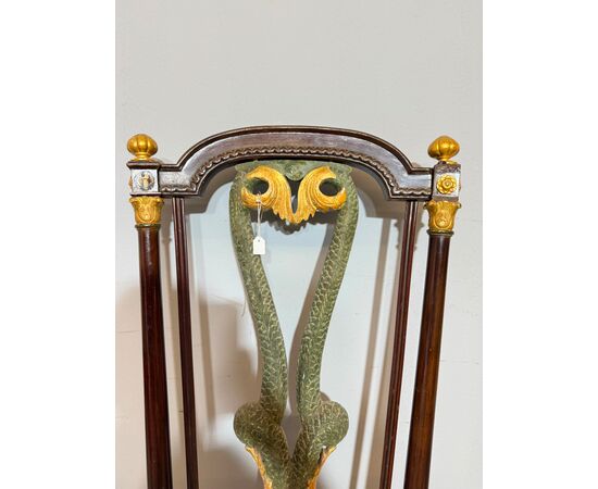 Sedia/poltrona, Primo Impero, '800 con delfini, 121x53x45 cm
