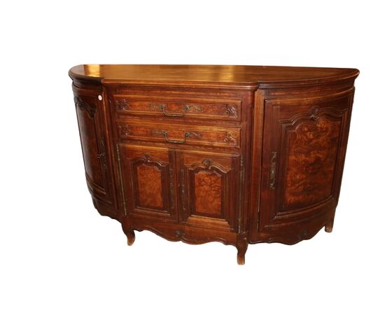Grande Credenza Provenzale Scantonata XIX Secolo Legno di Noce e Radica