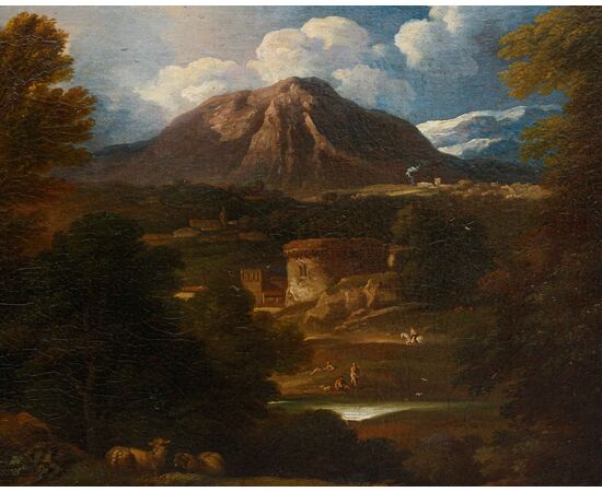 Carlo Antonio Tavella (Milano, 1668 – Genova, 1738), Paesaggio arcadico con pastori e gregge