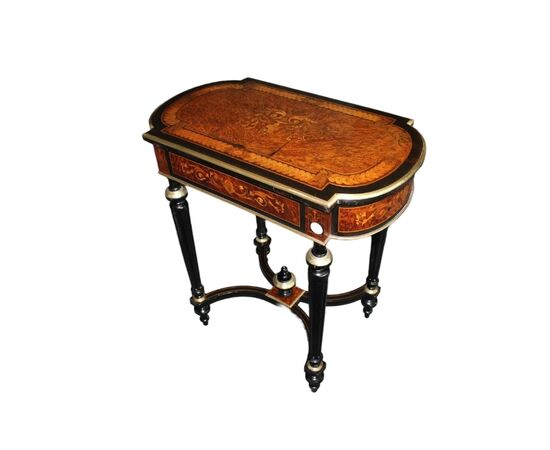 Tavolino Toilette Francese Stile Luigi XVI intarsiata in Legno di Ebano E Radica