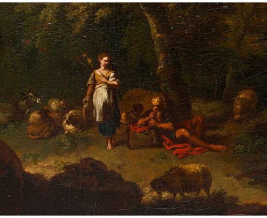 Carlo Antonio Tavella (Milano, 1668 – Genova, 1738), Paesaggio arcadico con pastori e gregge