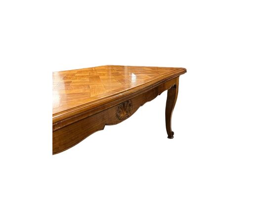 Tavolo Provenzale Con piano Parquettato di Fine 1800 in legno di ciliegio allungabile