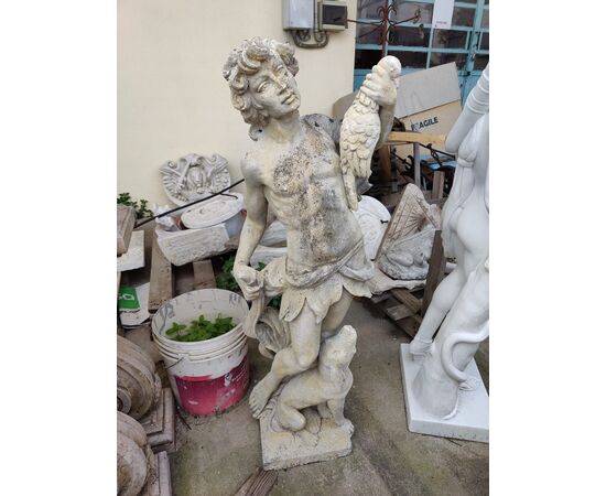 Magnifica scultura in pietra di Vicenza - Giovane cacciatore - H 110 cm