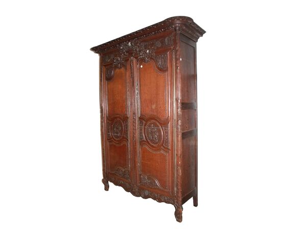 Armadio 2 Porte Riccamente Intagliato in legno di rovere Provenzale Normandia XVIII secolo