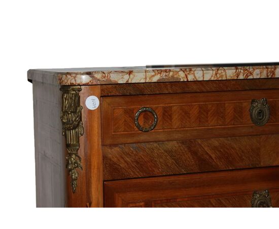 Secretaire francese stile Transizione in legno di Bois de rose con marmo e bronzi XIX secolo