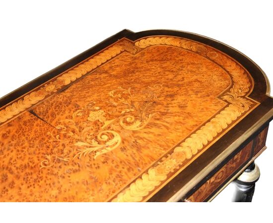 Tavolino Toilette Francese Stile Luigi XVI intarsiata in Legno di Ebano E Radica
