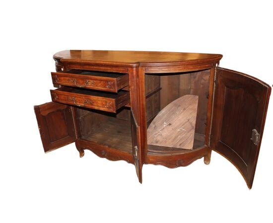 Grande Credenza Provenzale Scantonata XIX Secolo Legno di Noce e Radica