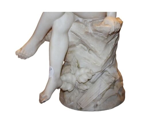 Putto francese in marmo bianco – Seconda metà '800, scultura con ali su piedistallo