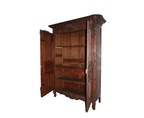 Armadio 2 Porte Riccamente Intagliato in legno di rovere Provenzale Normandia XVIII secolo