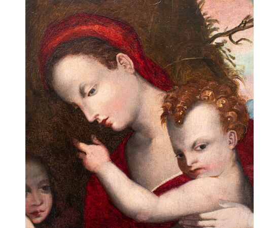 Seguace di Andrea del Sarto (Firenze, 16 luglio 1486 – Firenze, 29 settembre 1530), Madonna con Bambino, San Giovannino e due Angeli