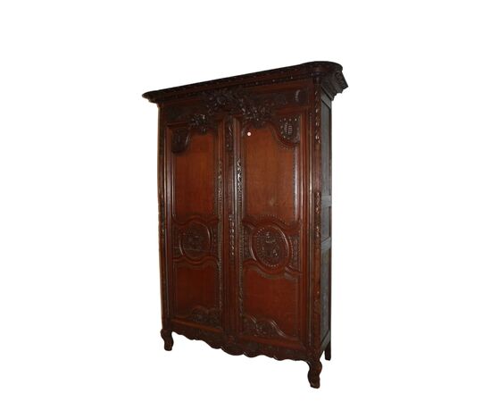 Armadio 2 Porte Riccamente Intagliato in legno di rovere Provenzale Normandia XVIII secolo