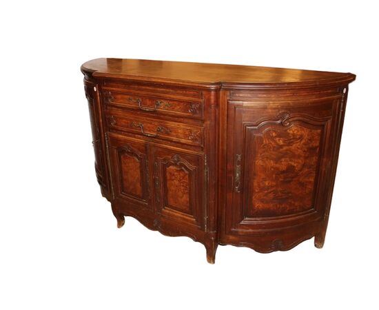 Grande Credenza Provenzale Scantonata XIX Secolo Legno di Noce e Radica