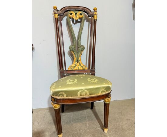 Sedia/poltrona, Primo Impero, '800 con delfini, 121x53x45 cm