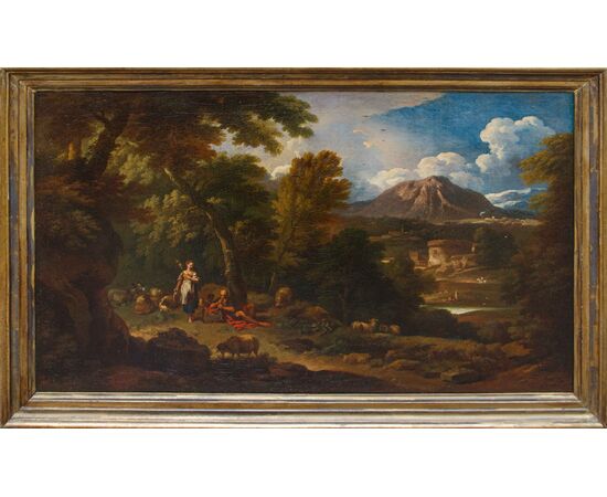 Carlo Antonio Tavella (Milano, 1668 – Genova, 1738), Paesaggio arcadico con pastori e gregge