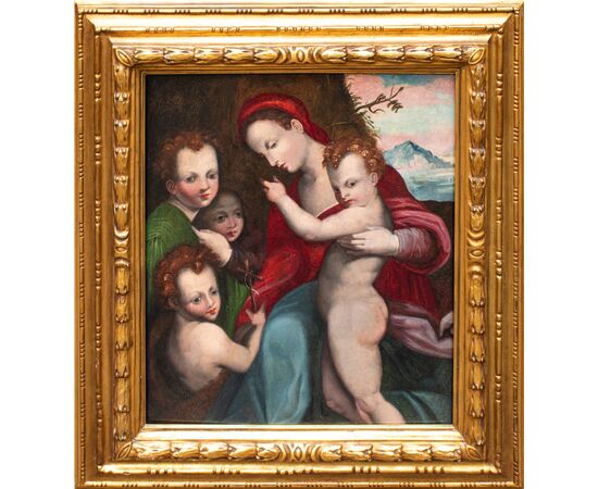 Seguace di Andrea del Sarto (Firenze, 16 luglio 1486 – Firenze, 29 settembre 1530), Madonna con Bambino, San Giovannino e due Angeli