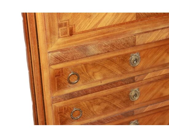 Secretaire francese stile Transizione in legno di Bois de rose con marmo e bronzi XIX secolo