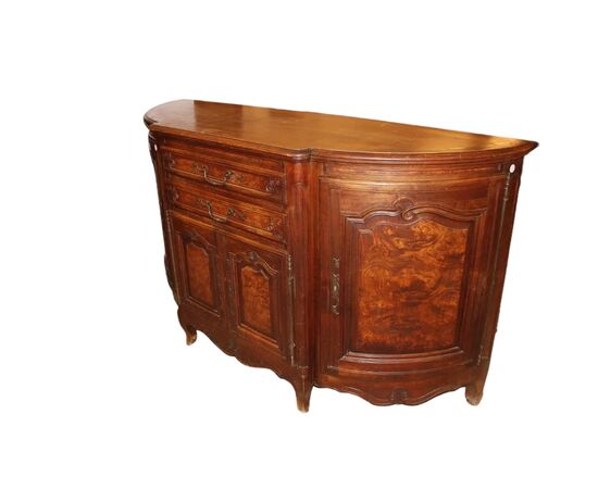 Grande Credenza Provenzale Scantonata XIX Secolo Legno di Noce e Radica