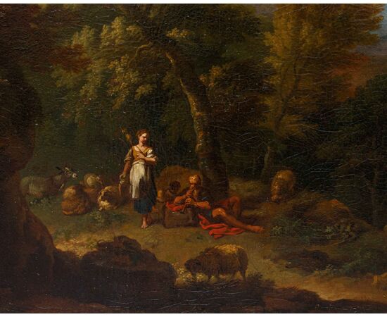 Carlo Antonio Tavella (Milano, 1668 – Genova, 1738), Paesaggio arcadico con pastori e gregge