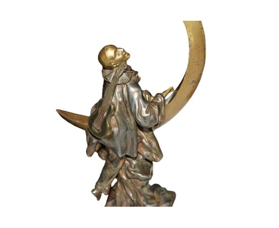 Coppia di sculture francesi in bronzo – Pierrot e fanciulla, seconda metà '800
