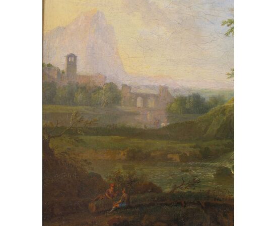 Paesaggio delle campagne romane con architetture e personaggi, Roma,  XVIII° secolo