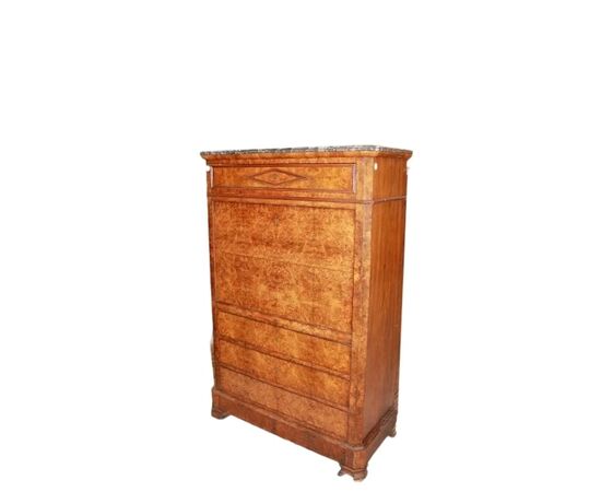 Secretaire Francese del 1800 Stile Impero In Radica di Olmo con Marmo Nero