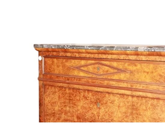 Secretaire Francese del 1800 Stile Impero In Radica di Olmo con Marmo Nero