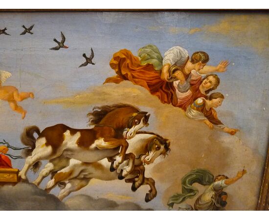 Raffigurante "l'Aurora" Olio su tela. Misure cm h. 43x85