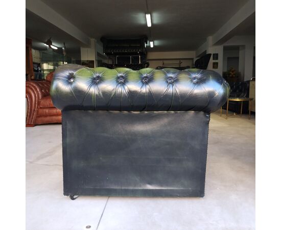 Divano 3 posti chesterfield club vintage inglese originale in pelle verde 