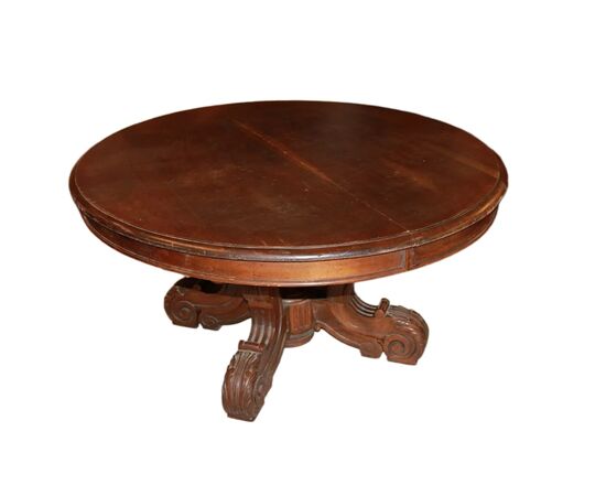 Tavolo Ovale Allungabile Stile Luigi Filippo in Legno di Noce del 1800