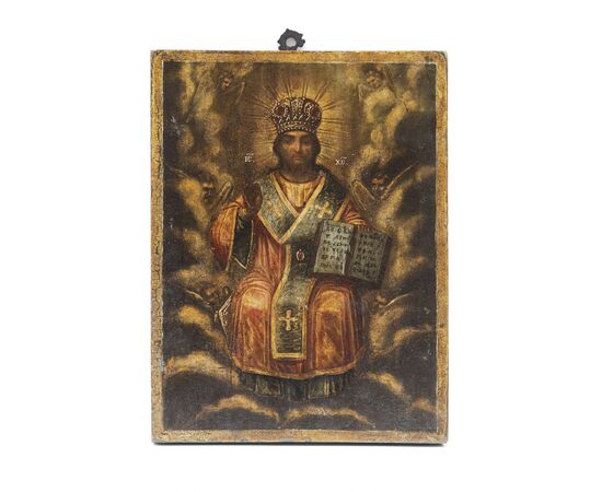 Icona in legno con Cristo Pantocratore - Russia XIX secolo