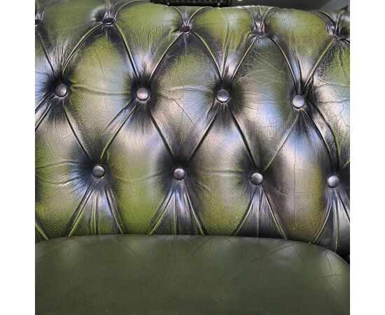 Divano 3 posti chesterfield club vintage inglese originale in pelle verde 
