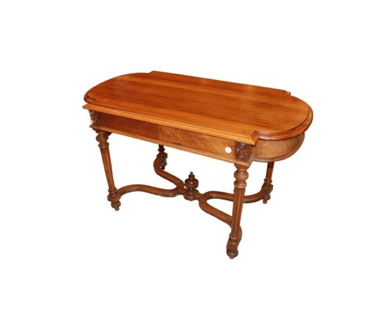 Tavolo da salotto con cassetto stile Luigi XVI in noce del 1800