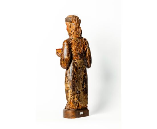 Frate francescano in legno con policromia originale - Italia XIV secolo